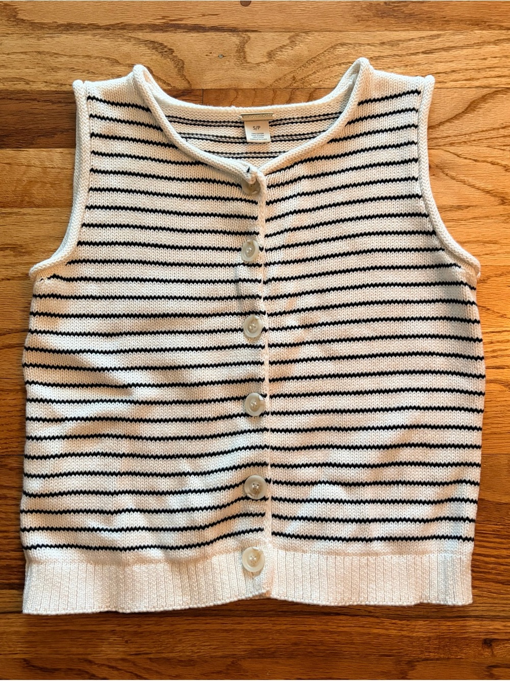 Magaschoni White and Black Striped Knit Button-Front Tank